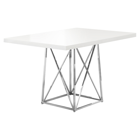 MONARCH SPECIALTIES Dining Table - 36"X 48" / White Glossy / Chrome Metal I 1046